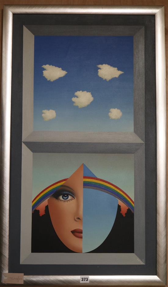Anthony John Gray (b. 1946) Window, face, rainbow, clouds 36 x 20in.